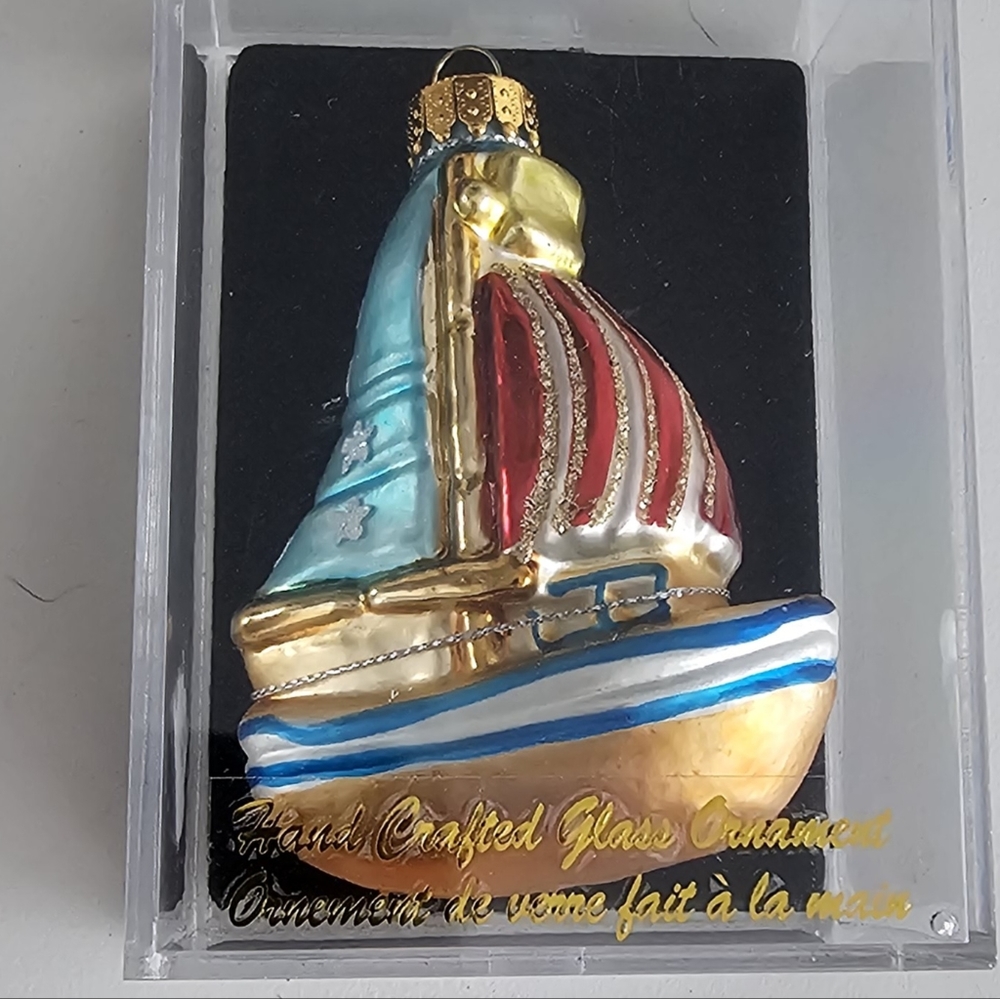Glass hanging sailboat figurine ornament hand crafted Beach Decor